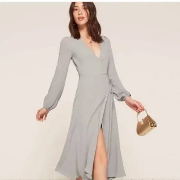 Reformation Nicole Wrap Around Dress in Blue size M CL - Picture 2 of 7